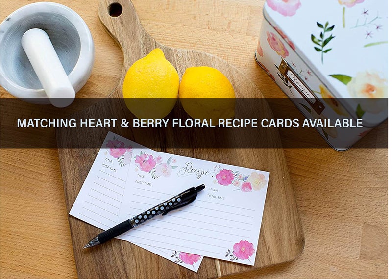HEART & BERRY صندوق وصفات HEART & BERRY مع بطاقات وفواصل - يتضمن 24 بطاقة وصفة مقاس 4 × 6 و12 فواصل - مجموعة بطاقات وصفات وصناديق - متوافقة مع علبة الوصفات القياسية لبطاقات الفهرس مقاس 4 × 6 بوصات - Image 5